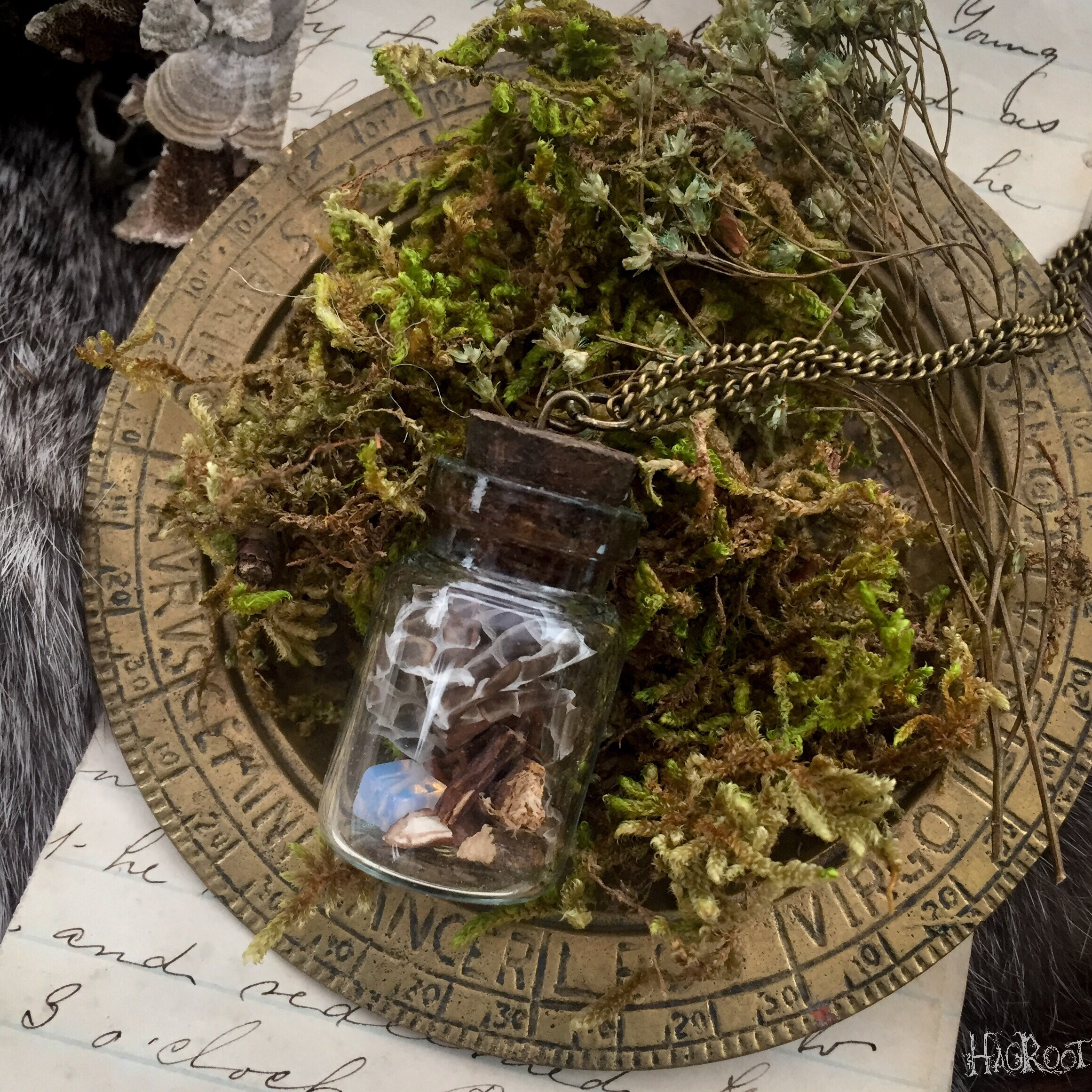 MYSTIC MOON- Natural Handmade Necklace- Mandrake Root, Snake Skin and Moonstone