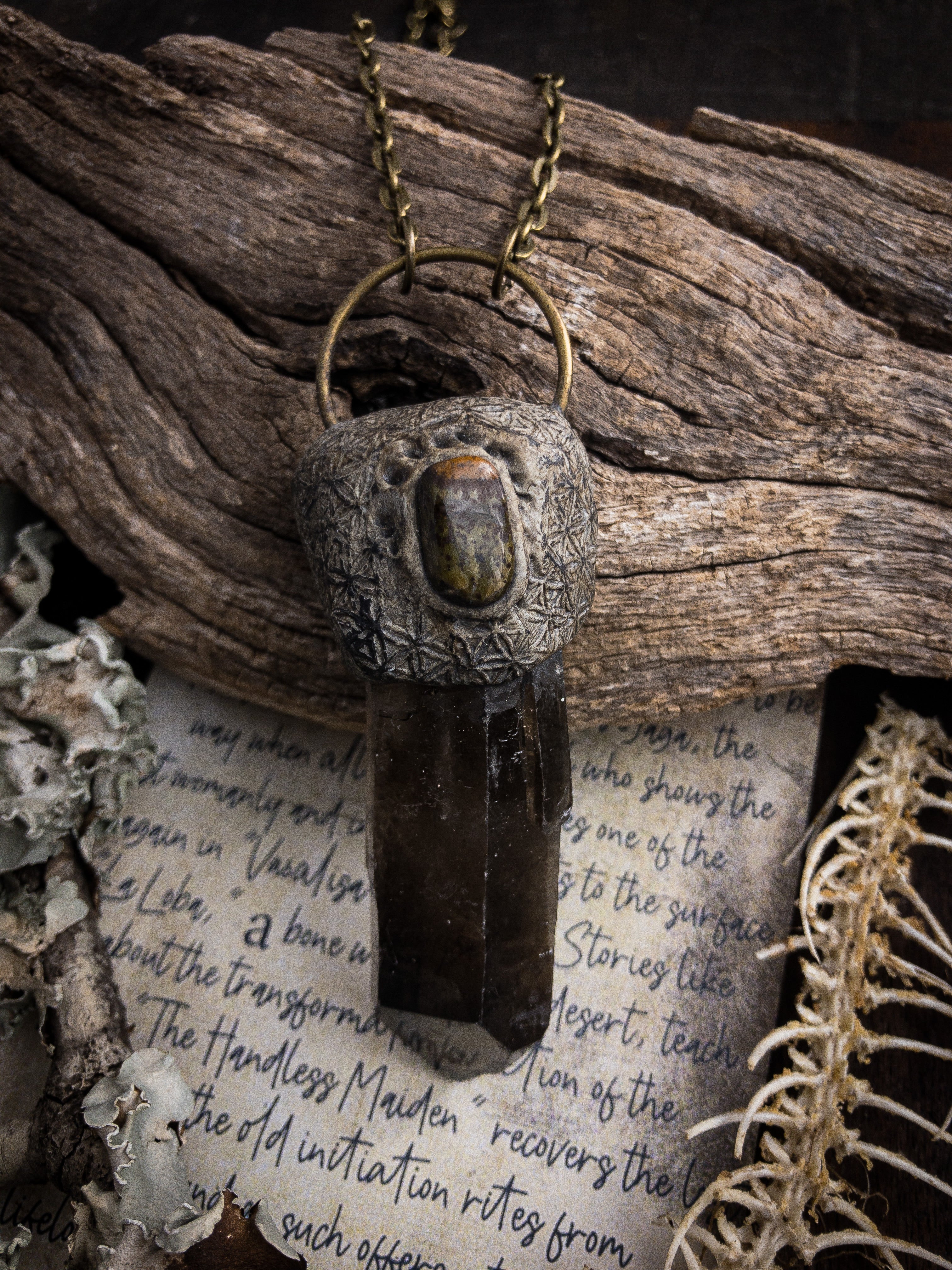 Creative Consciousness Necklace with Smoky Quartz and Tigers Eye for Spiritual Connection, Creativity and Growth