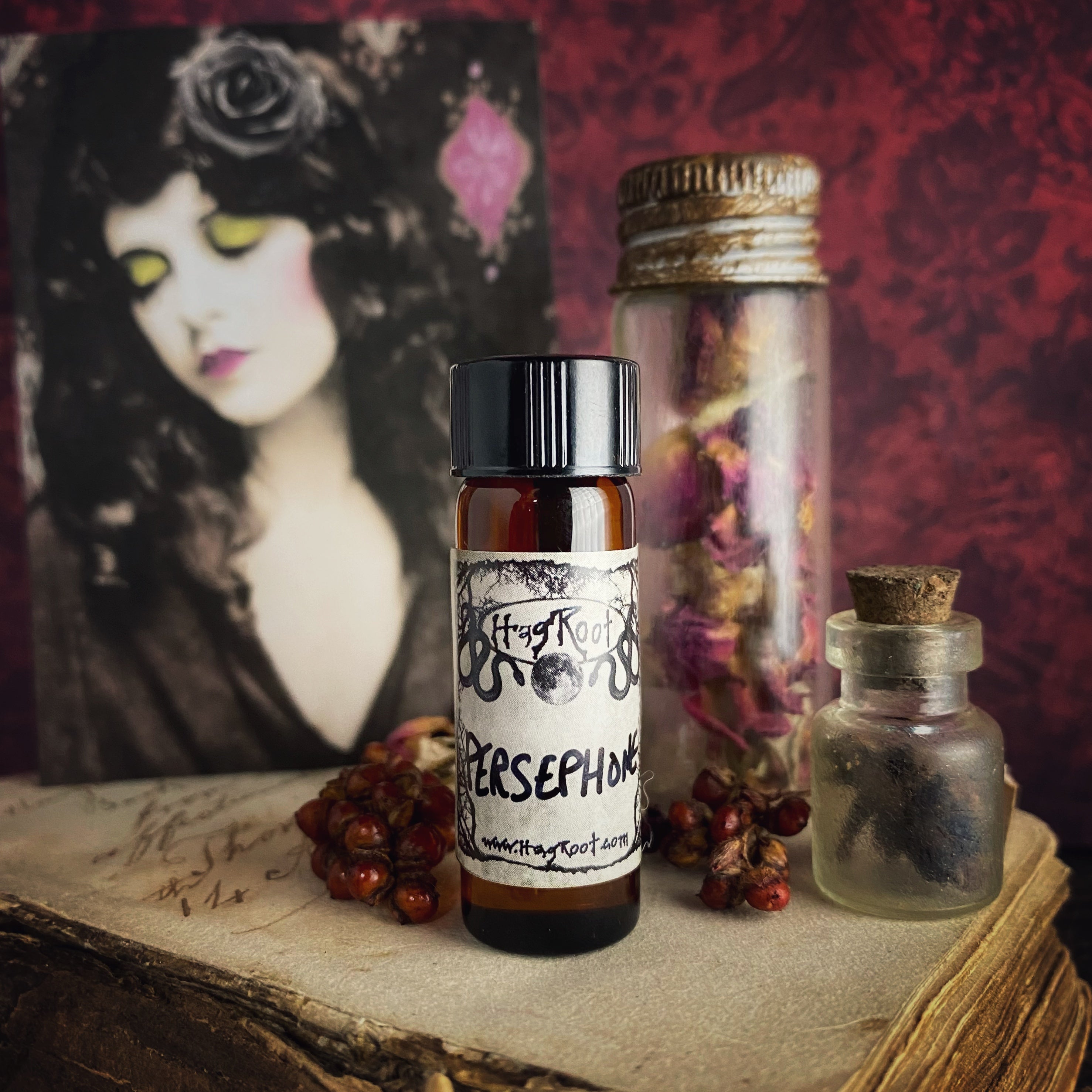 PERSEPHONE-(Rose, Myrrh, Pomegranate, Coriander, Teak, Patchouli, Opoponax, Sandalwood, Cedar)-Perfume, Cologne, Anointing, Ritual Oil