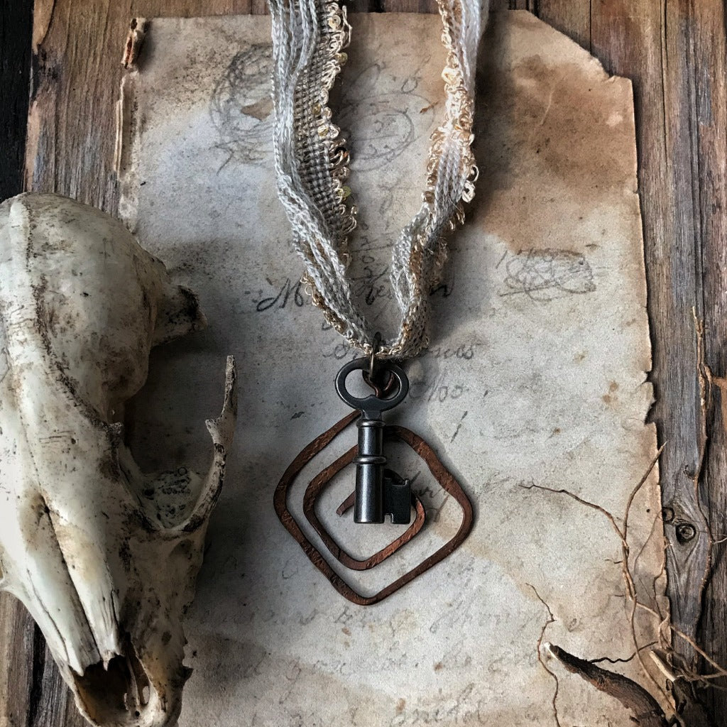 Copper Spiral Necklace with Skeleton Key - Creation + Growth