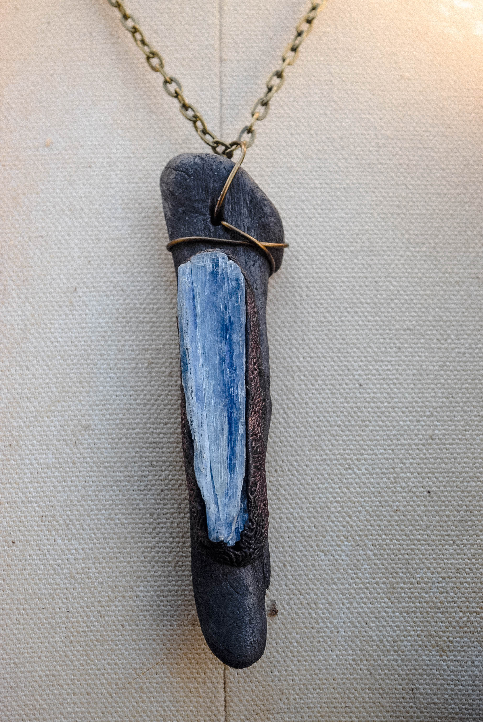 Driftwood Necklace with Blue Kyanite to Clear Fears and Blockages