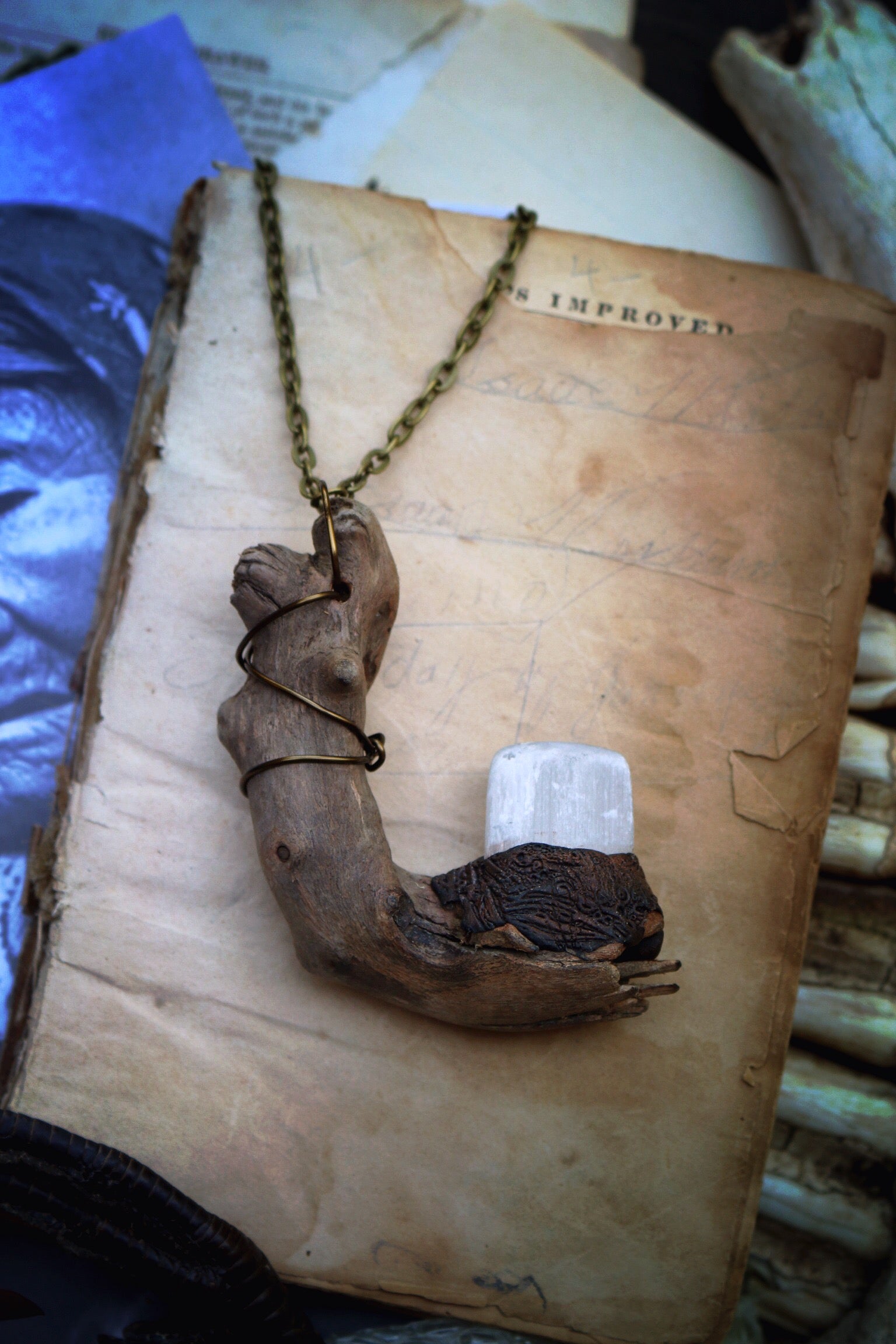 Driftwood Necklace with Selenite